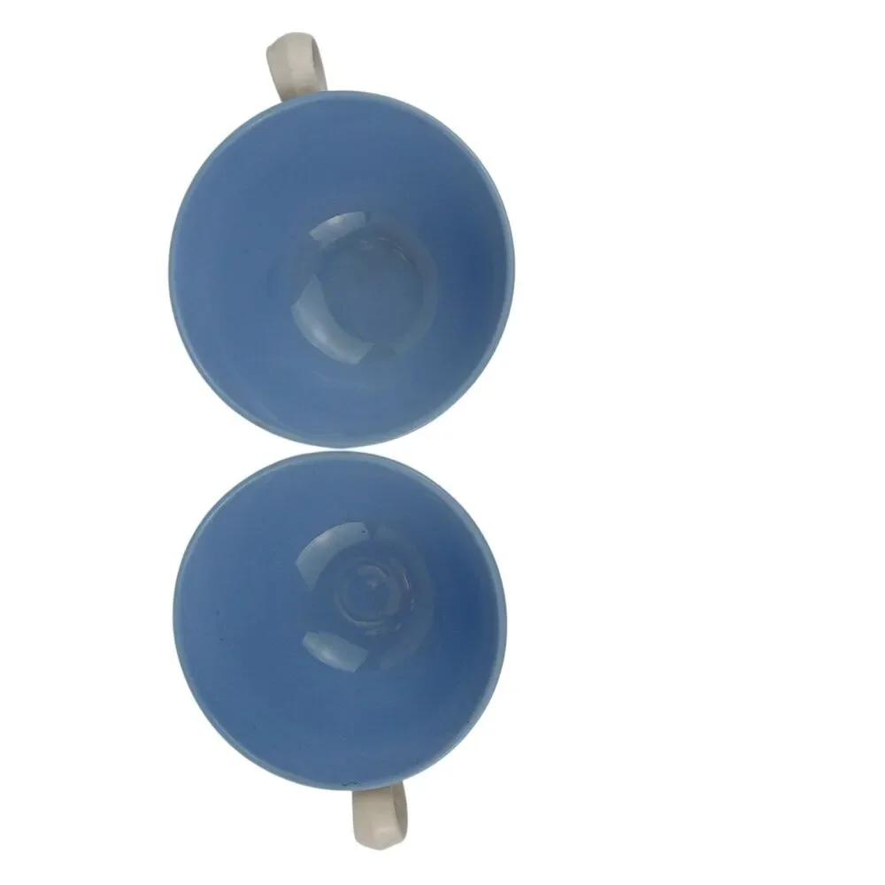 Homer Laughlin Skytone Set Of 2 Cups & Saucers Sky Blue White